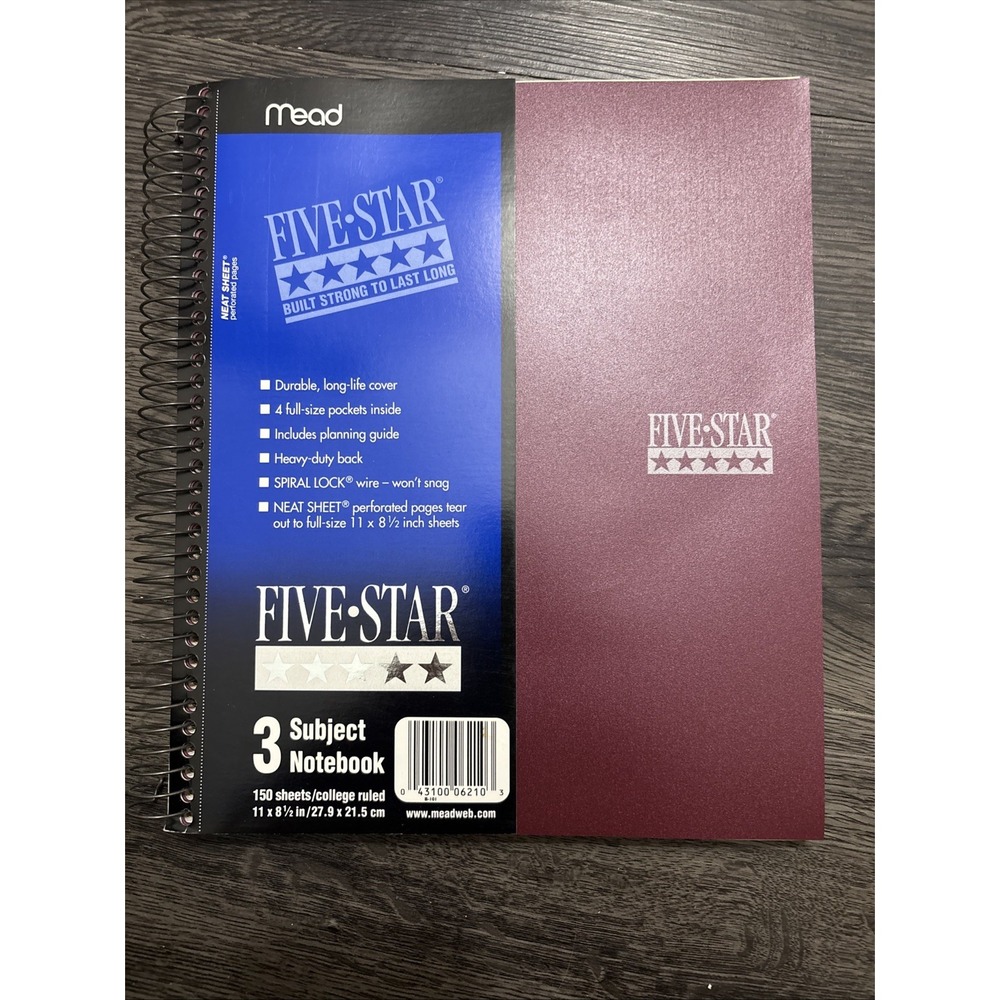 Vintage 1999 Mead Five Star College Ruled 3 Subject Notebook 150 Sheets